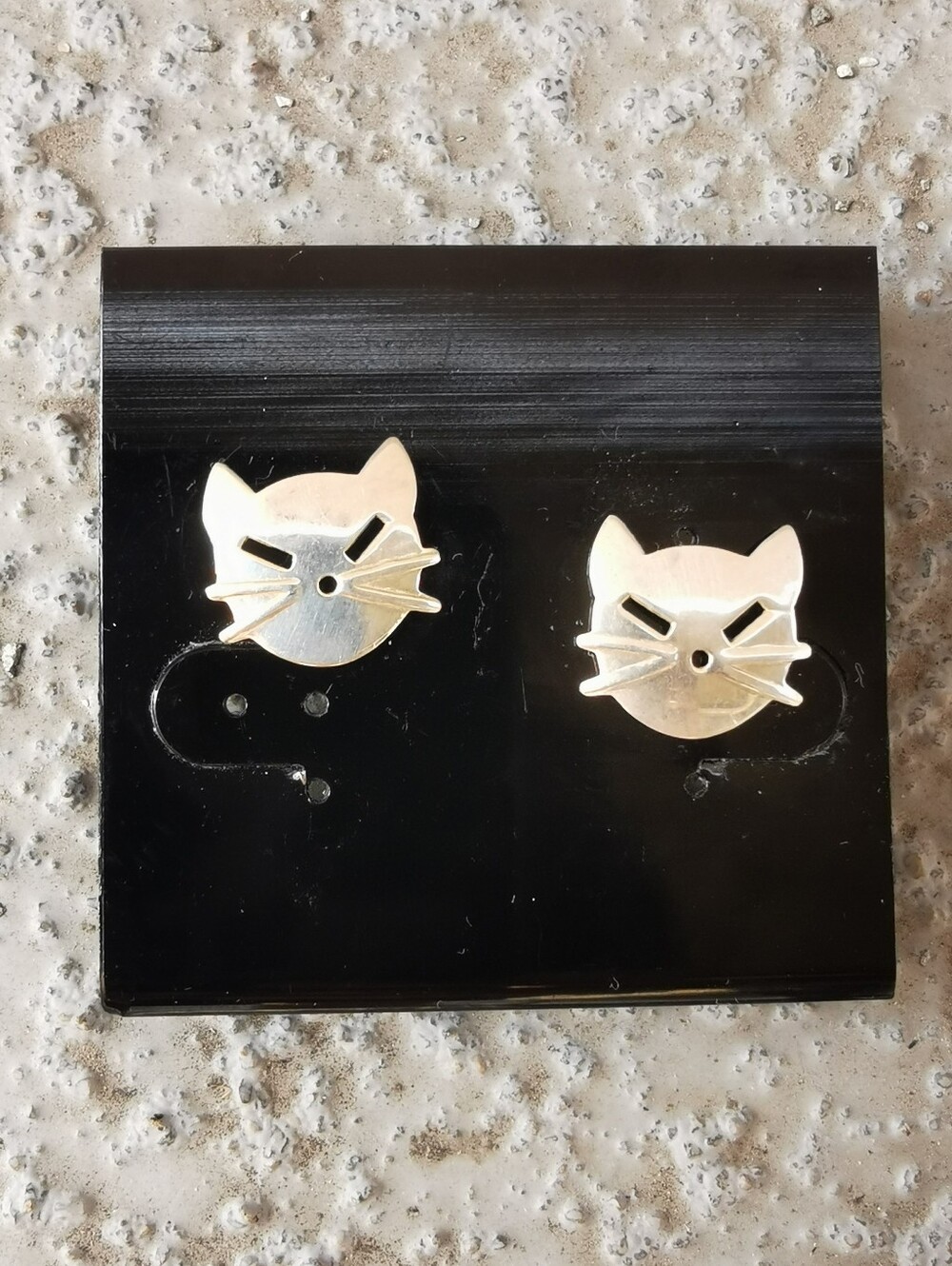 Sterling Silver Whimsical Cat Face Stud Earrings 925